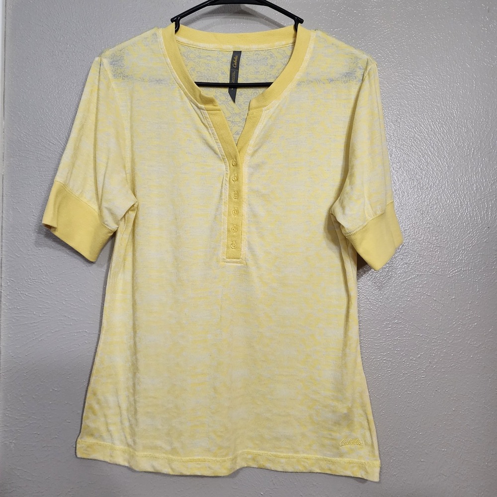 Cabela's Women's Short Sleeve Shirt Yellow Vented Design Outdoors Sheer Small P